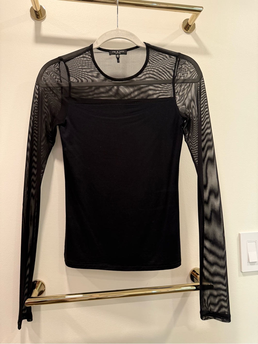 rag & bone Black Long-Sleeve Mesh Inset Top